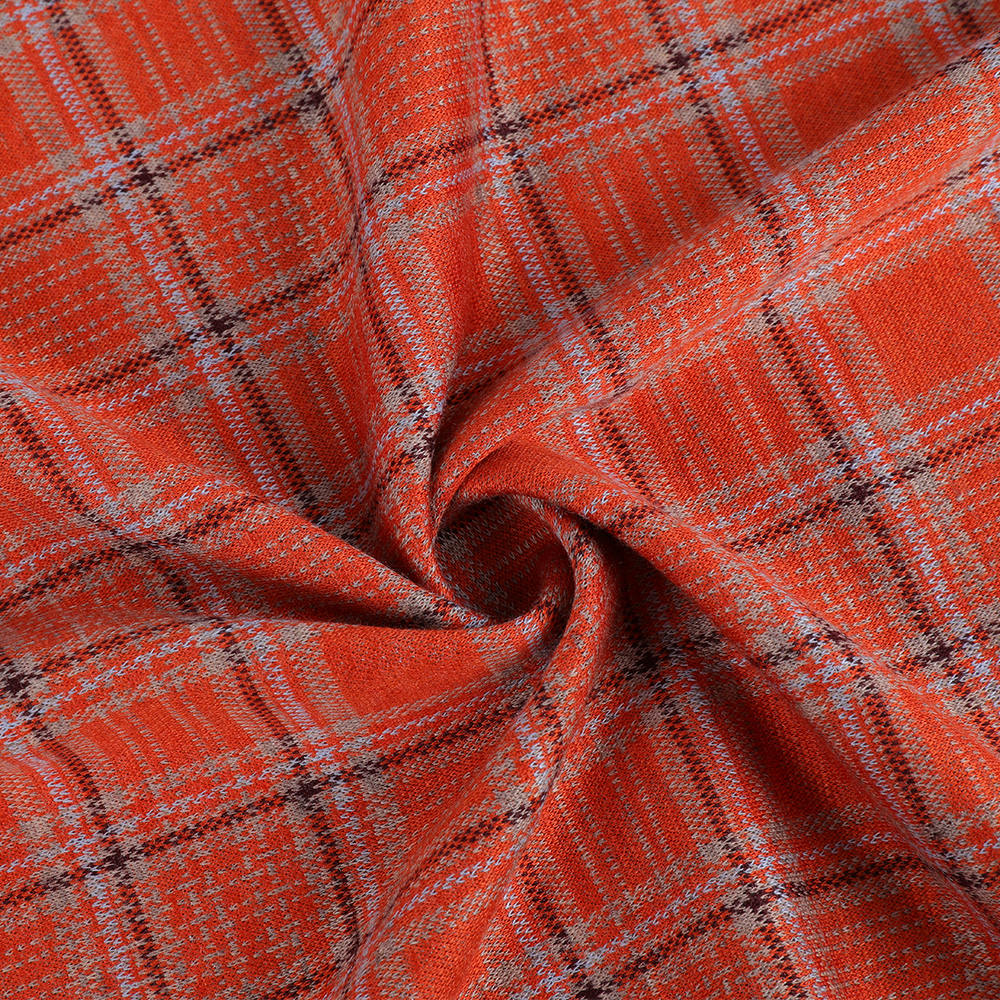 Olann chompordach atá cairdiúil don chraiceann sníofa síoda plaid plaid cniotáilte Jacquard fabraic Jacquard